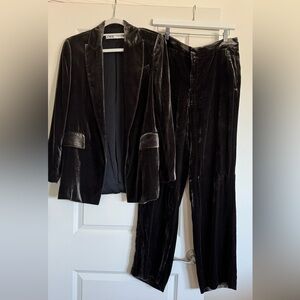 Zara Chocolate Brown Velvet Pantsuit  Blazer Pants Chocolate Small/ Medium